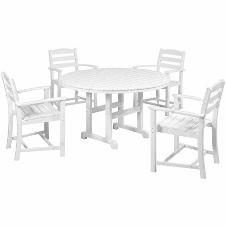POLYWOOD La Casa Cafe 5-Piece White Dining Set with 4 Arm Chairs 633PWS1321WH